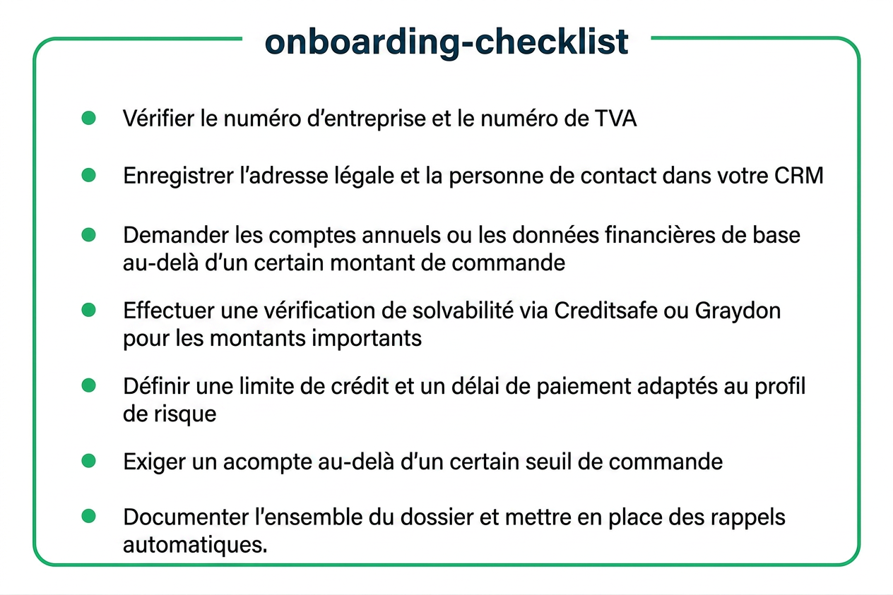 Liste de contrôle pour l'intégration d'un nouveau client