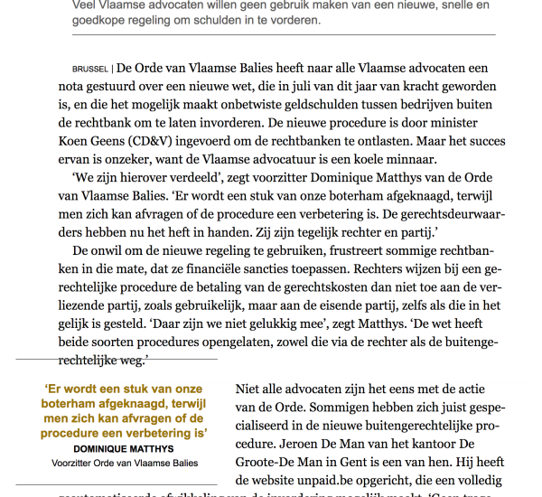 Unpaid vermeld in een artikel van de Standaard